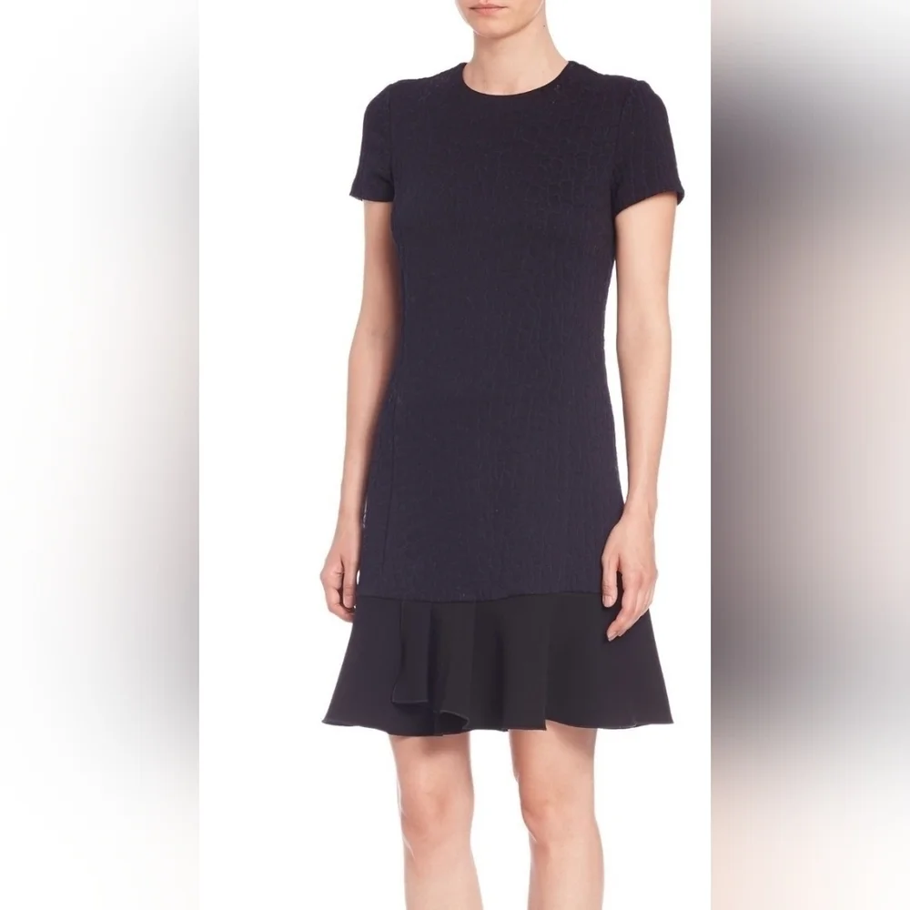 Tory Burch Navy/Black Quilted Jacquard Flounce Mini Dress Size XS/TP